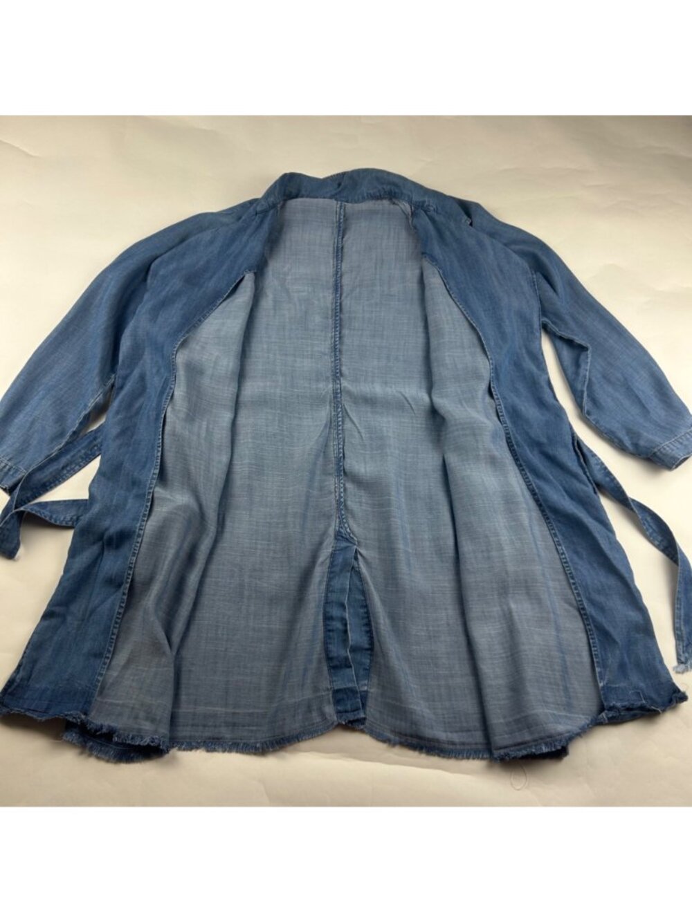 Cloth & Stone Blue Denim Tencel Belted Midi Summer Trench Coat M - Picture 7 of 9